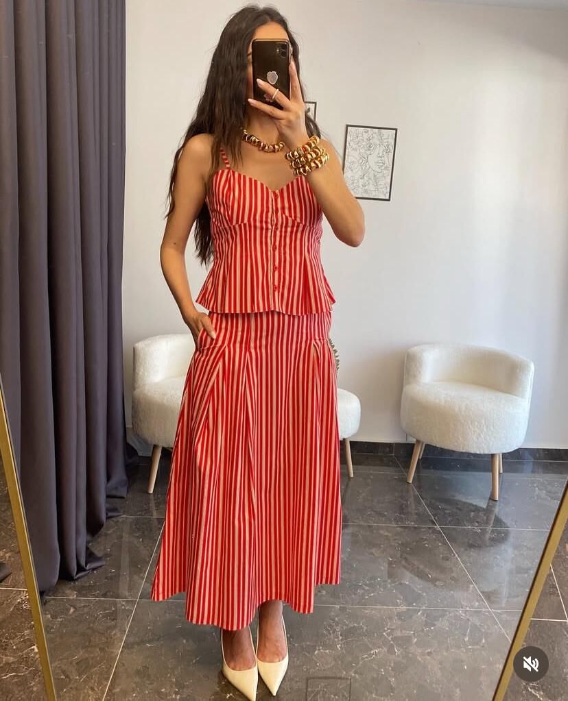 ÇİZGİLİ PAMUK KUMAŞ ETEK