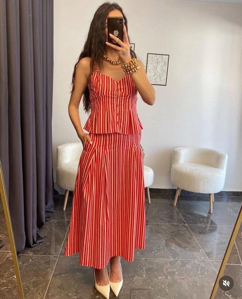 ÇİZGİLİ PAMUK KUMAŞ ETEK