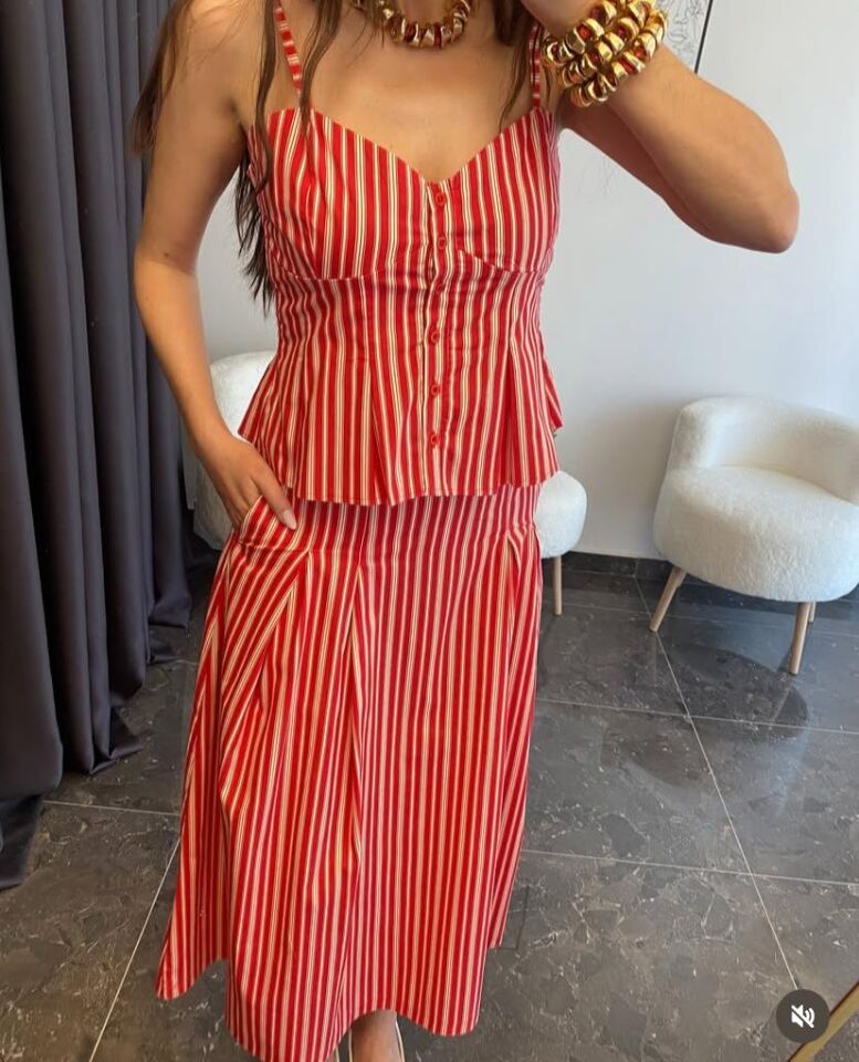 ÇİZGİLİ PAMUK KUMAŞ ETEK