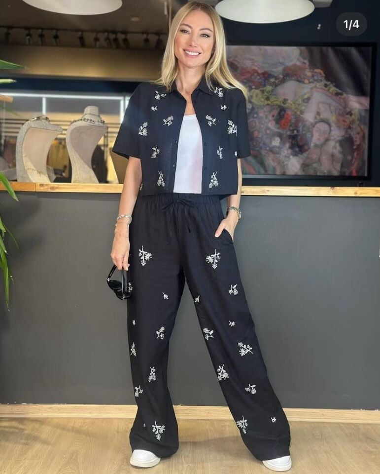 ZARA NAKIŞLI KETEN TAKIM