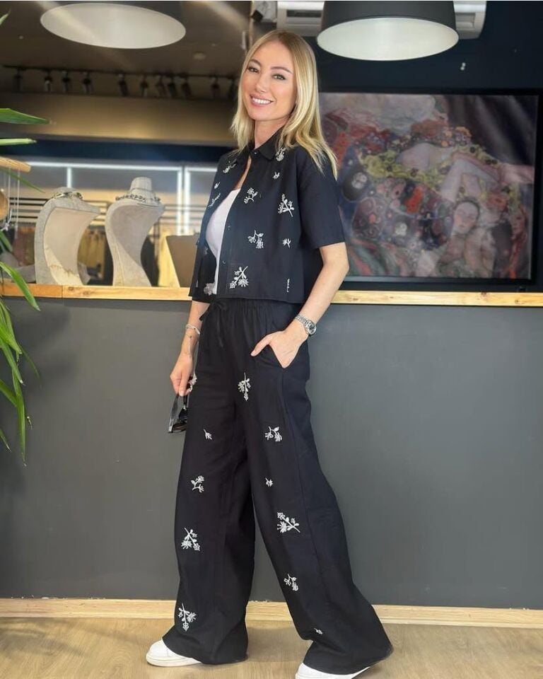 ZARA NAKIŞLI KETEN TAKIM